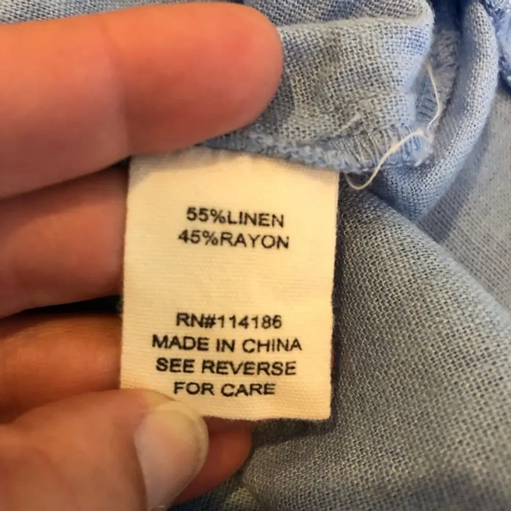 Adyson Parker blue ruffle trim tiered linen blend dress size Large